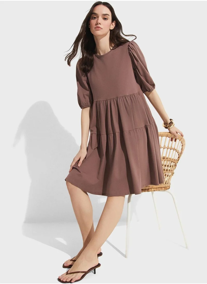 JUNE Puff Sleeve Tiered Dress