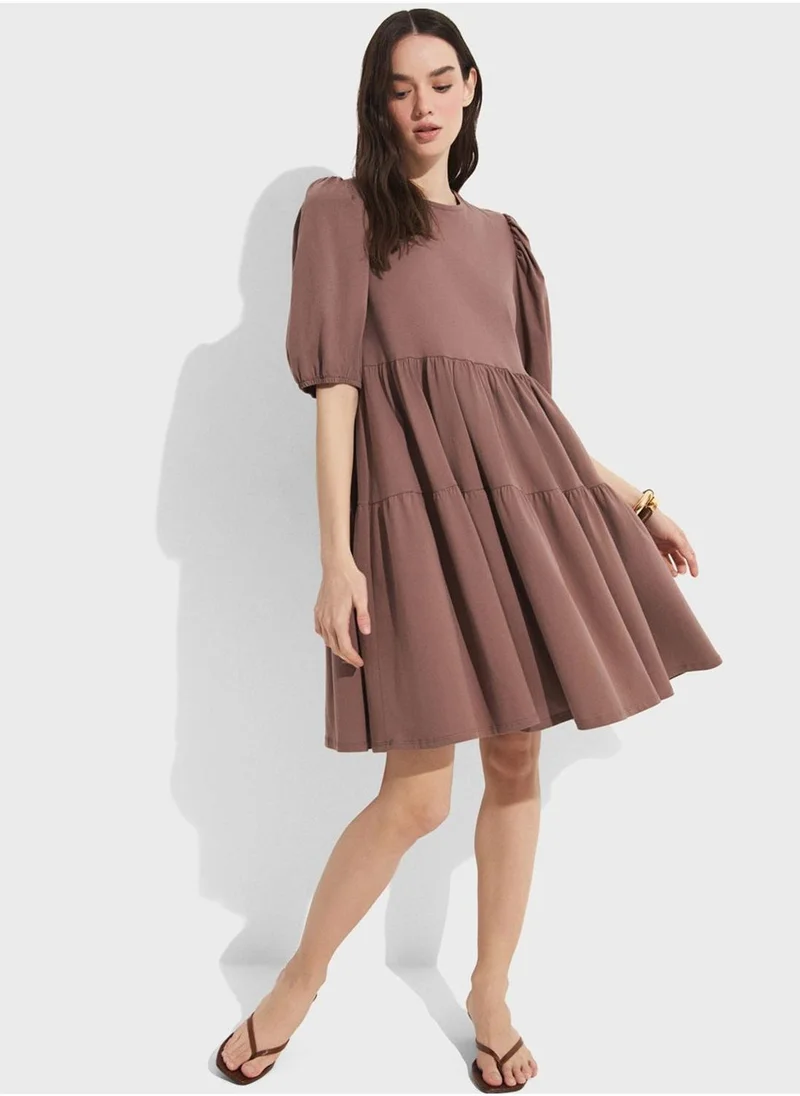 JUNE Puff Sleeve Tiered Dress