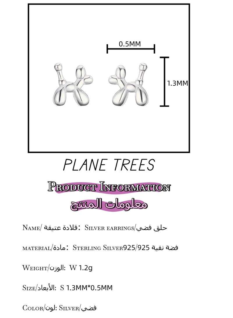 Plane Trees 925 Sterling Silver Balloon Dog Stud Earrings – Fun Mini Design for Women & Girls | PLANE TREES - Image 3