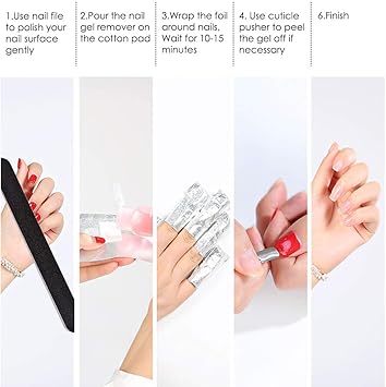 YuCool Nail Polish Remover Tool SetYuCool 200 Pcs Nail Foil Wraps Gel Remover Pads with Double Head Cuticle PusherNail File and Mini Cleaning Brush for Nail Gel Polish Removal - Image 5