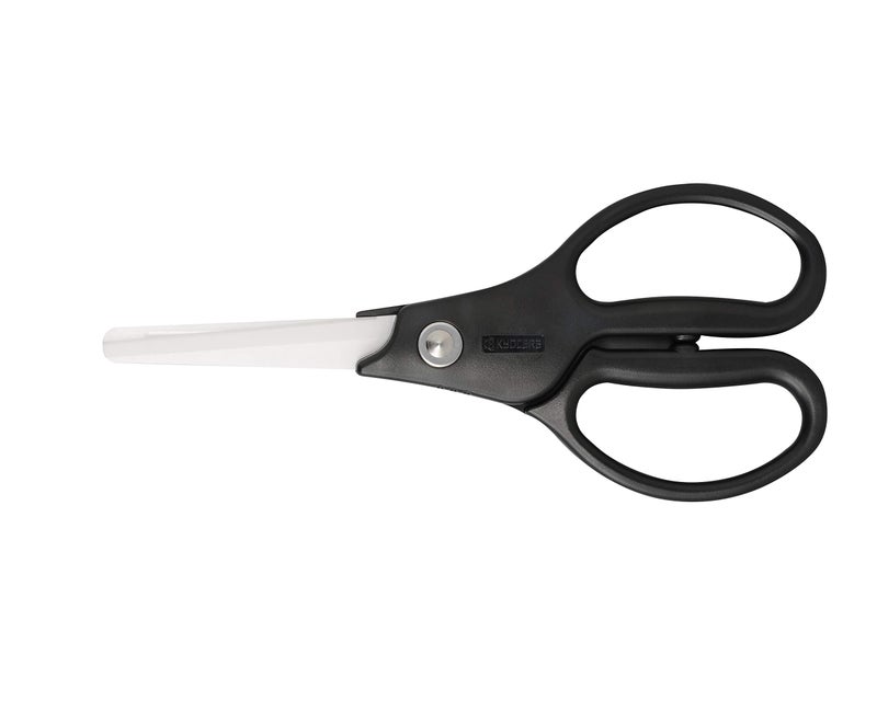 Kyocera Ceramic Scissors, Overall length 7.2" with 2.7" Long Blades, Black Handle With White Blades - Image 1
