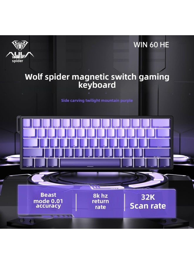 Tarantula WiN60/68HE لوحة المفاتيح الميكانيكية ذات المحور المغناطيسي RT لعبة المنافسة الكهربائية FPS FPS عقد لا يعرف الخوف كابل مخصص RGB-اللون: 【إصدار 60he-pro + نقش الجانب الأرجواني Mushan】 - المحو - Image 1