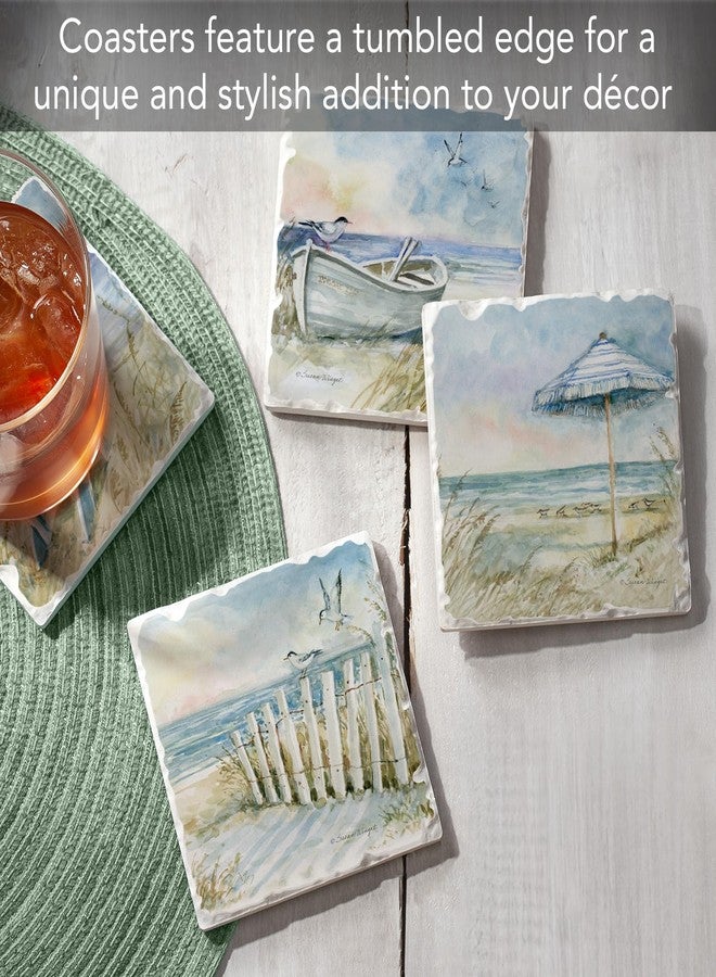 Counterart Thirstystone Coastal Sanctuary 4 Pack Assorted Tumbled Tile Stone Coasters with Protective Cork Backing 4" Square Manufactured in The USA (Coastal Sanctuary) - Image 2