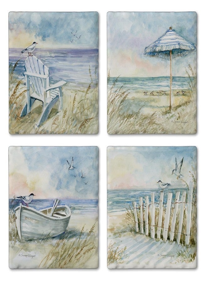Counterart Thirstystone Coastal Sanctuary 4 Pack Assorted Tumbled Tile Stone Coasters with Protective Cork Backing 4" Square Manufactured in The USA (Coastal Sanctuary) - Image 1