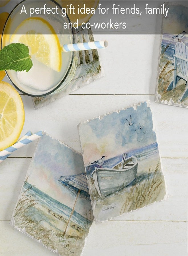 Counterart Thirstystone Coastal Sanctuary 4 Pack Assorted Tumbled Tile Stone Coasters with Protective Cork Backing 4" Square Manufactured in The USA (Coastal Sanctuary) - Image 4