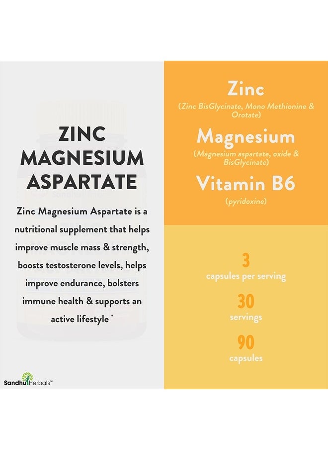 SANDHUHERBALS - Zinc Magnesium Aspartate 90 Ct (90 Count) - Image 1
