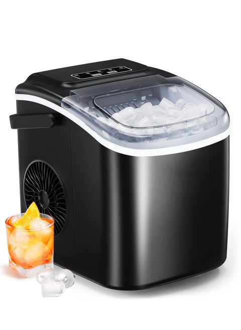 Countertop Ice Maker Machine with Handle, 9 Cubes Ready in 6 Mins, 26lbs in 24Hrs, Auto-Cleaning Portable Ice Maker, 2 Sizes of Bullet Ice for Home Kitche Camping RV Party (Black)