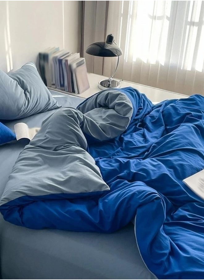LUNA Home King Size 6 pieces set Premium Korean Reversible Bedding Set Plain Grey And Blue  - Image 3