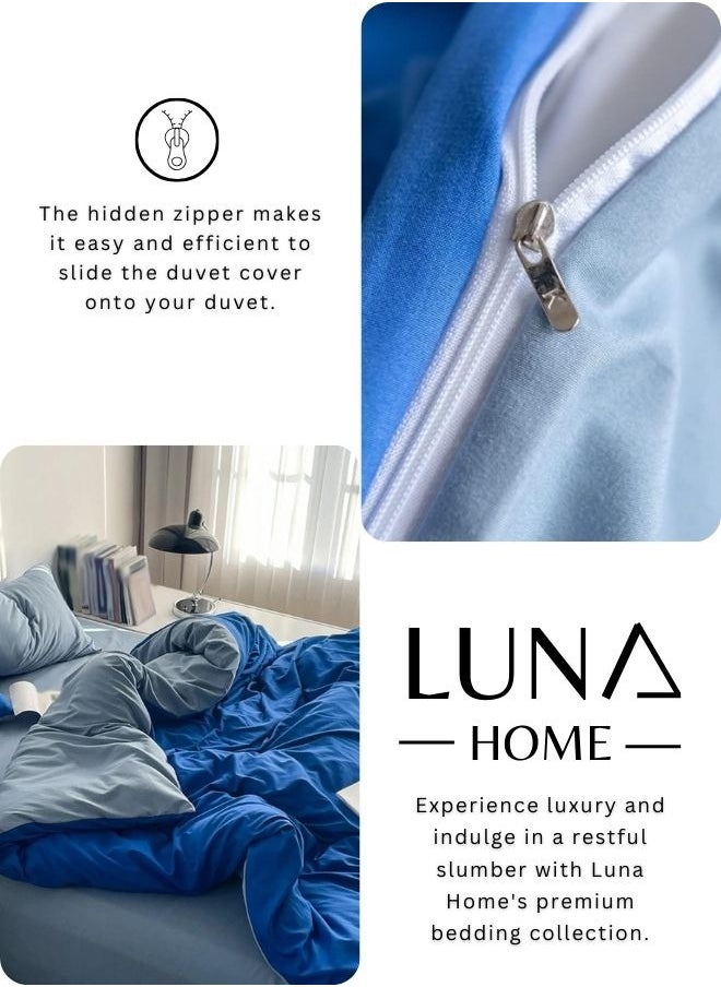 LUNA Home - King Size 6 pieces set Premium Korean Reversible Bedding Set Plain Grey And Blue - Image 1