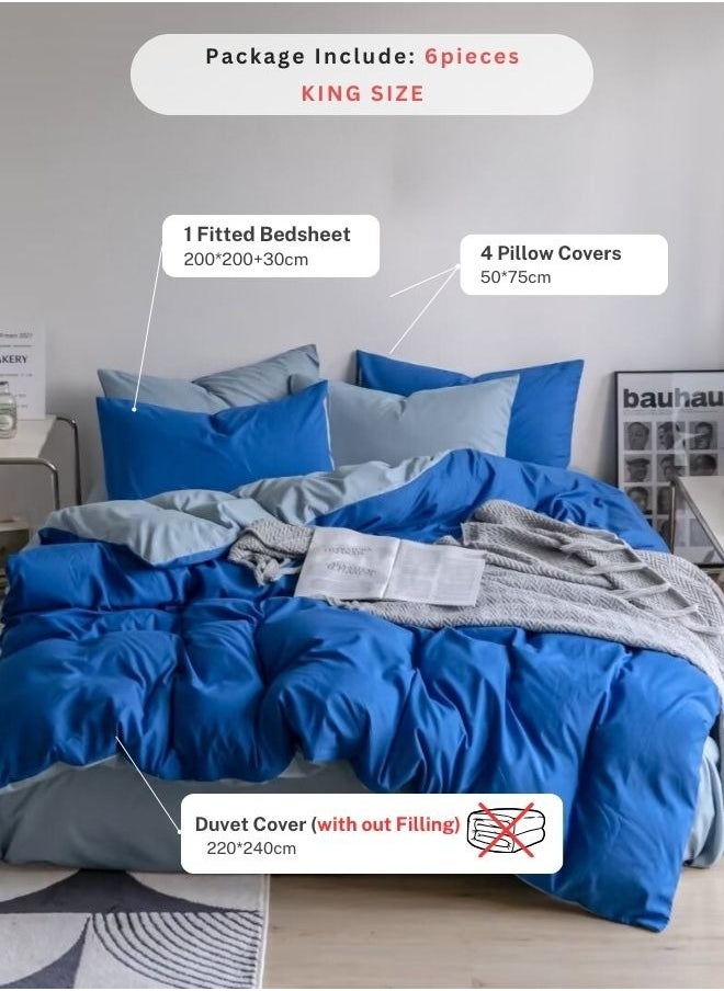 LUNA Home King Size 6 pieces set Premium Korean Reversible Bedding Set Plain Grey And Blue  - Image 2