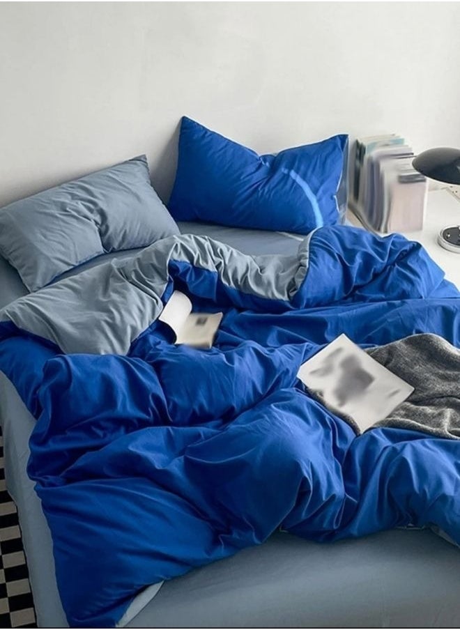 LUNA Home King Size 6 pieces set Premium Korean Reversible Bedding Set Plain Grey And Blue  - Image 4