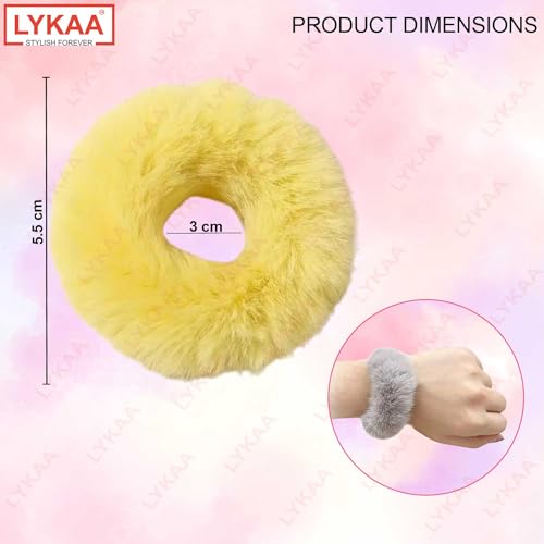 LYKAA 10 Pcs Fancy Stylish Spongy Hair Rubber Bands Thick or Thin Hair Scrunchie Elastic Ponytail Holder Fluffy Faux Artificial Rope Fur Hair Ties for Women Anti (Multicolor) Set of 10 - Image 2