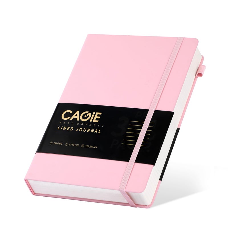 CAGIE Pink Journal Notebook for Women, 320 Pages College Ruled Notebook, 100 Gsm Paper Thick Lined Journal, A5 Hardcover Leather Journals for Writing, 5.7x8.3 In - Image 1