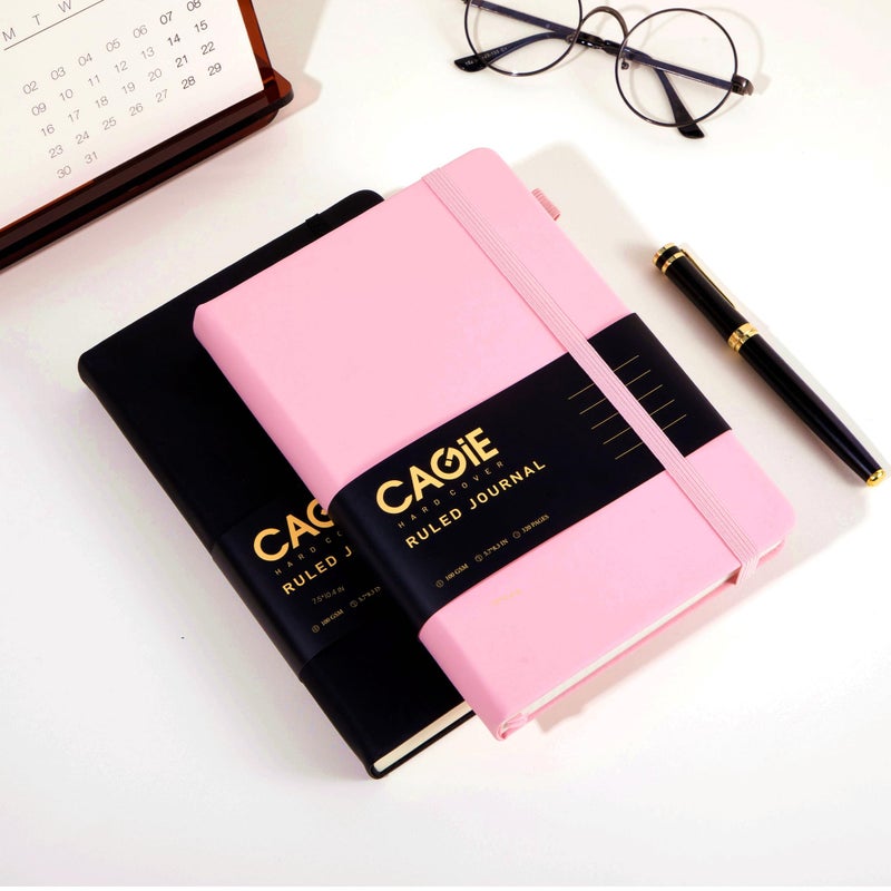 CAGIE Pink Journal Notebook for Women, 320 Pages College Ruled Notebook, 100 Gsm Paper Thick Lined Journal, A5 Hardcover Leather Journals for Writing, 5.7x8.3 In - Image 2