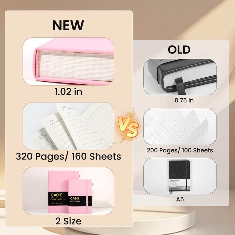 CAGIE Pink Journal Notebook for Women, 320 Pages College Ruled Notebook, 100 Gsm Paper Thick Lined Journal, A5 Hardcover Leather Journals for Writing, 5.7x8.3 In - Image 3
