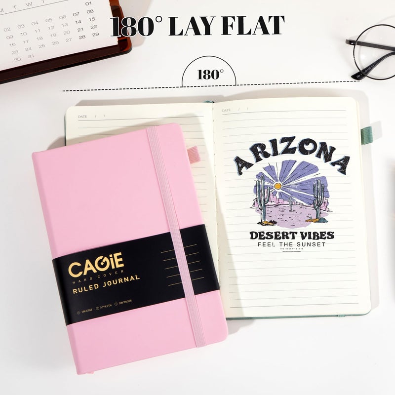 CAGIE Pink Journal Notebook for Women, 320 Pages College Ruled Notebook, 100 Gsm Paper Thick Lined Journal, A5 Hardcover Leather Journals for Writing, 5.7x8.3 In - Image 5