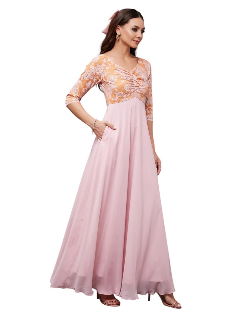 Miss Chase Women's V-Neck Raglan-Sleeve Maxi Dress (MCSS25D93-28-234-04, Dusty Pink, M) - Image 1