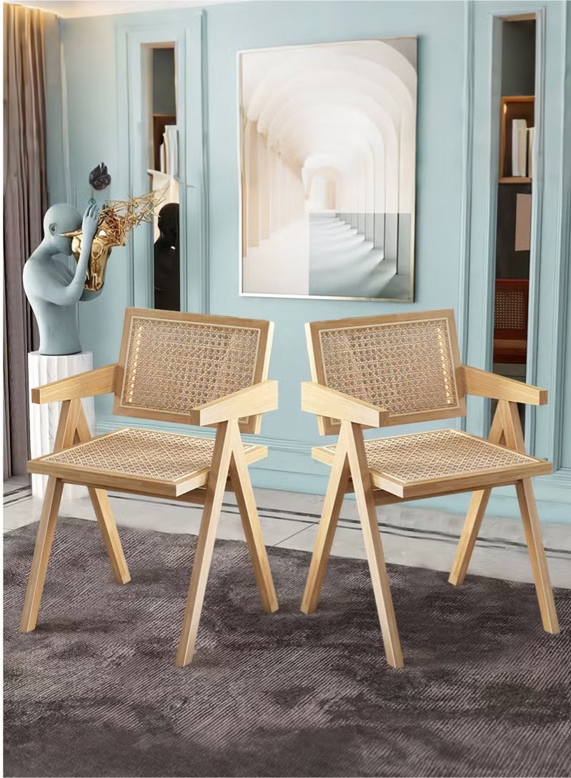 Amoyls 2pcs Dining Chair, Modern Solid Wood Armchair with Rattan Accent, Multi-Use for Kitchen, Office, Living Room, Bedroom. Pair of dining chairs: Comfortable, strong inverted-V legs, excellent ventilation - Image 1