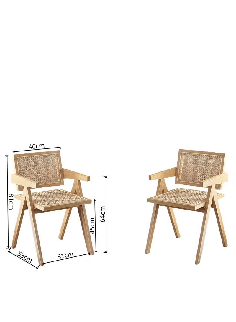 Amoyls 2pcs Dining Chair, Modern Solid Wood Armchair with Rattan Accent, Multi-Use for Kitchen, Office, Living Room, Bedroom. Pair of dining chairs: Comfortable, strong inverted-V legs, excellent ventilation - Image 2