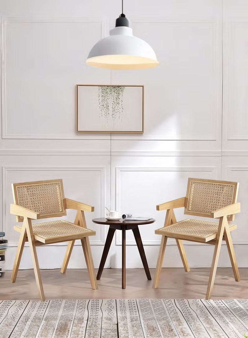 Amoyls 2pcs Dining Chair, Modern Solid Wood Armchair with Rattan Accent, Multi-Use for Kitchen, Office, Living Room, Bedroom. Pair of dining chairs: Comfortable, strong inverted-V legs, excellent ventilation - Image 4