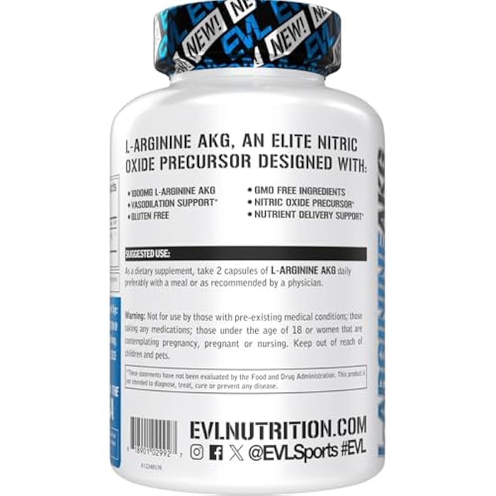 Evlution L-Arginine AKG - Vasodilation & Nutrient Delivery Support - Nitric Oxide Precursor - 1000mg L-Arginine AKG - Gluten Free & Non-GMO - Dietary Supplement - 60 Servings - 120 Veggie Capsules - Image 3