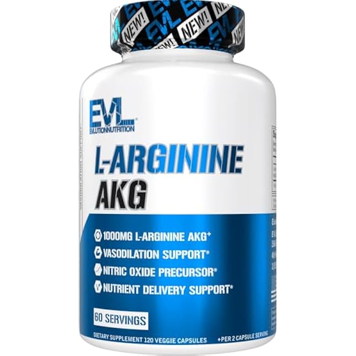 Evlution L-Arginine AKG - Vasodilation & Nutrient Delivery Support - Nitric Oxide Precursor - 1000mg L-Arginine AKG - Gluten Free & Non-GMO - Dietary Supplement - 60 Servings - 120 Veggie Capsules - Image 1