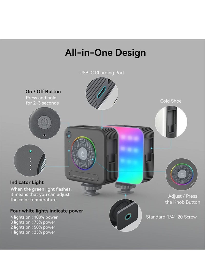 كابتن تيك RGB Video Light, Camera LED Light, 96 LED Beads for Photographic Video Lighting, 2500mAh Rechargeable On-Camera Video Light Panel 2700K - 6500K, Portable Full Color Camera Light - Image 5