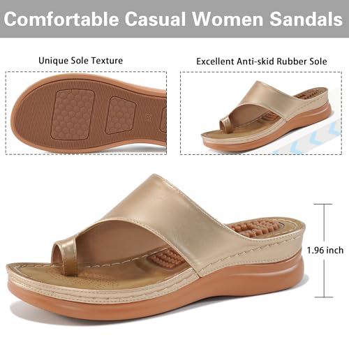 Aomigoct Sandals for Women Wedge Shoes: Comfortable Orthopedic Sandals Womens Dressy Summer Flip Flops Casual Walking Wedges - Image 3