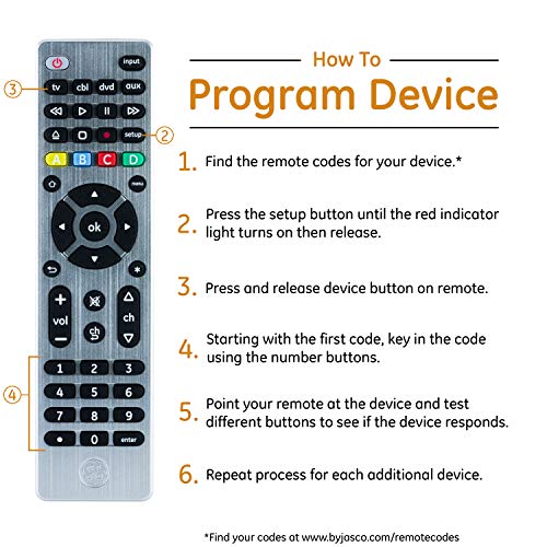 GE Universal Remote Control for Samsung, Vizio, LG, Sony, Sharp, Roku, Apple TV, TCL, Panasonic, Smart TVs, Streaming Players, Blu-ray, DVD, 4-Device, Silver, 33709 - Image 4