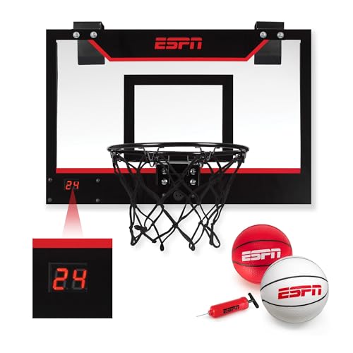 ESPN Mini Basketball Hoop Over The Door Basketball Hoop with Foldable Breakaway Rim 1 Hoop Scoreboard - Image 1