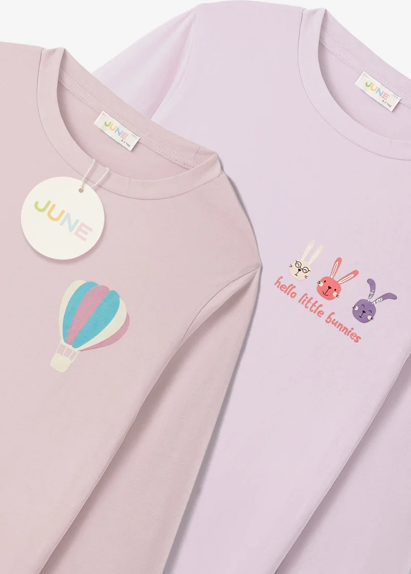 جون Girls Long Sleeve 2-Pack Printed T-Shirt