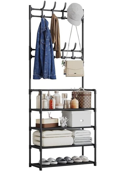 4 Tier Home Entryway Multifunctional Shoe and Hat Rack 80*29.5*154cm (Black)