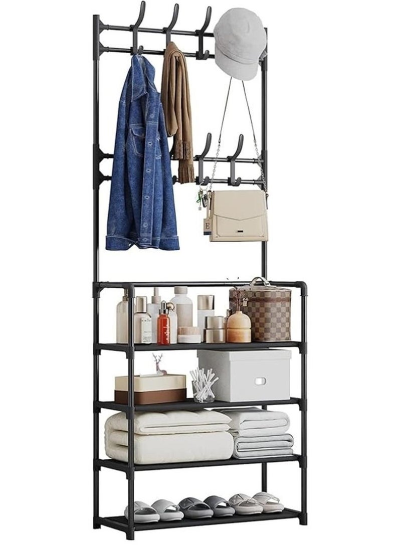 4 Tier Home Entryway Multifunctional Shoe and Hat Rack 80*29.5*154cm (Black) - Image 1