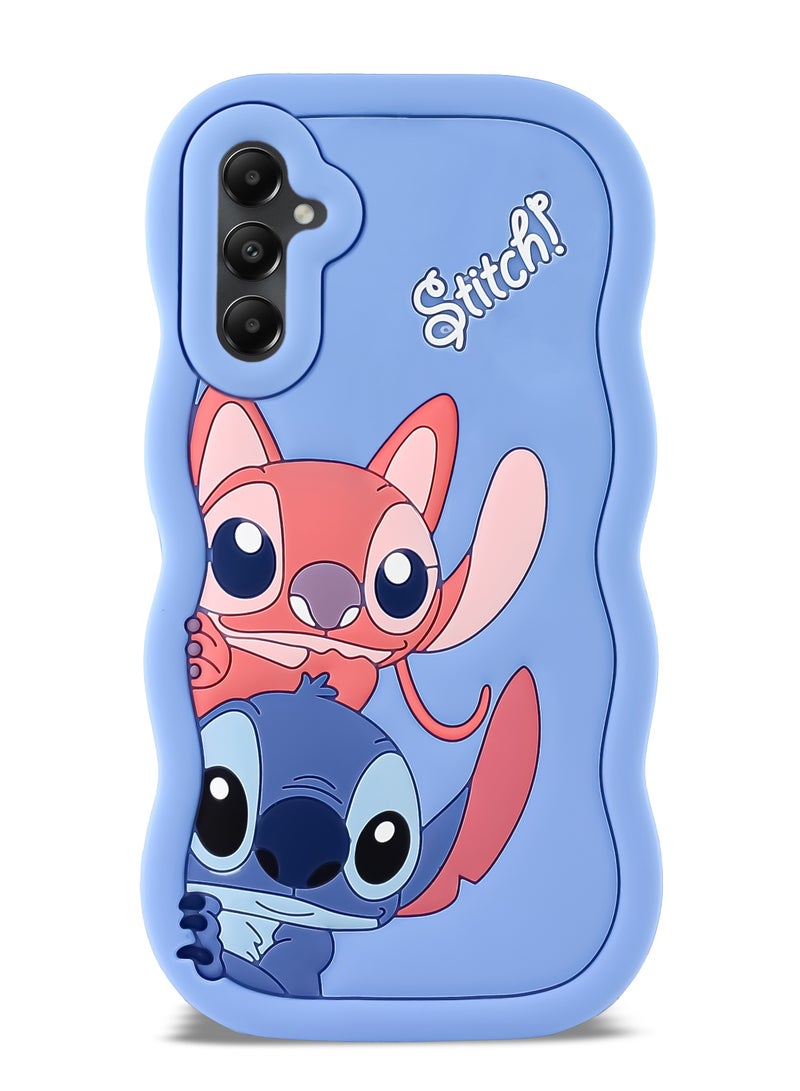 Lilo and Stitch Cartoon 3D Wavy Soft Silicone Phone Case for Samsung Galaxy A24 (Light Blue)