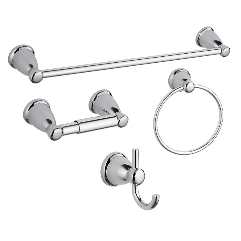 BGL 4Piece Bathroom Accessory Set Chrome Bathroom Hardware Set 24 Inches Adjustable Towel Bar Towel Ring Paper Holder Robe Hook