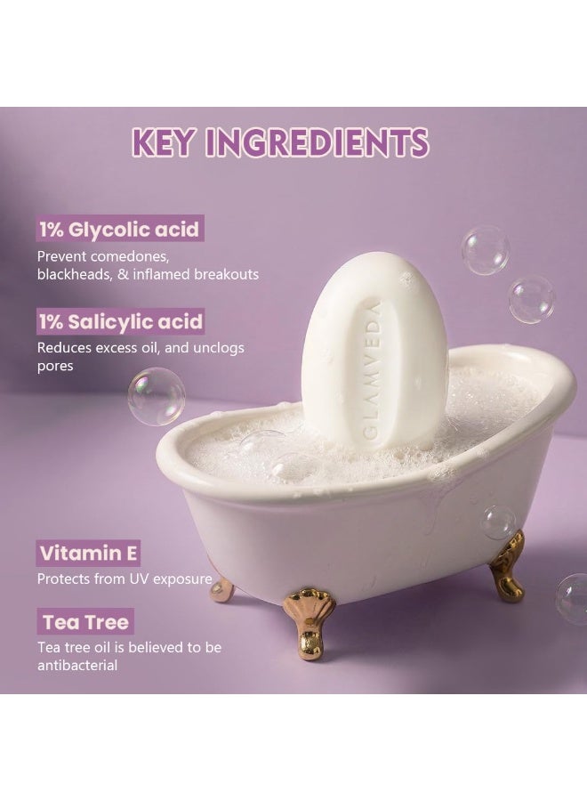 Glamveda Anti Acne 1% Glycolic Acid & 1% Salicylic Acid Soap | Reduces Dark Spots, Acne Scars & Hyperpigmentation - 75gm Pack of 3 - Image 3