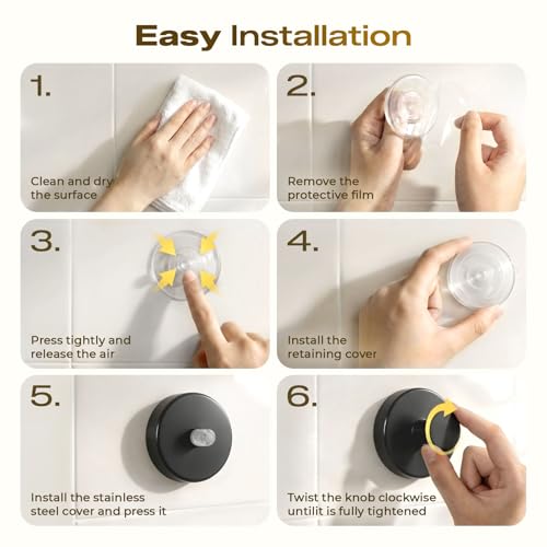 LOOHOI Upgraded Suction Cup Hooks for Shower, Heavy Duty Removable Towel Hooks for Bathroom Glass Door Wall, Stainless Steel Shower Hooks for Towel & Loofah (4 Pack, Black) - Image 5