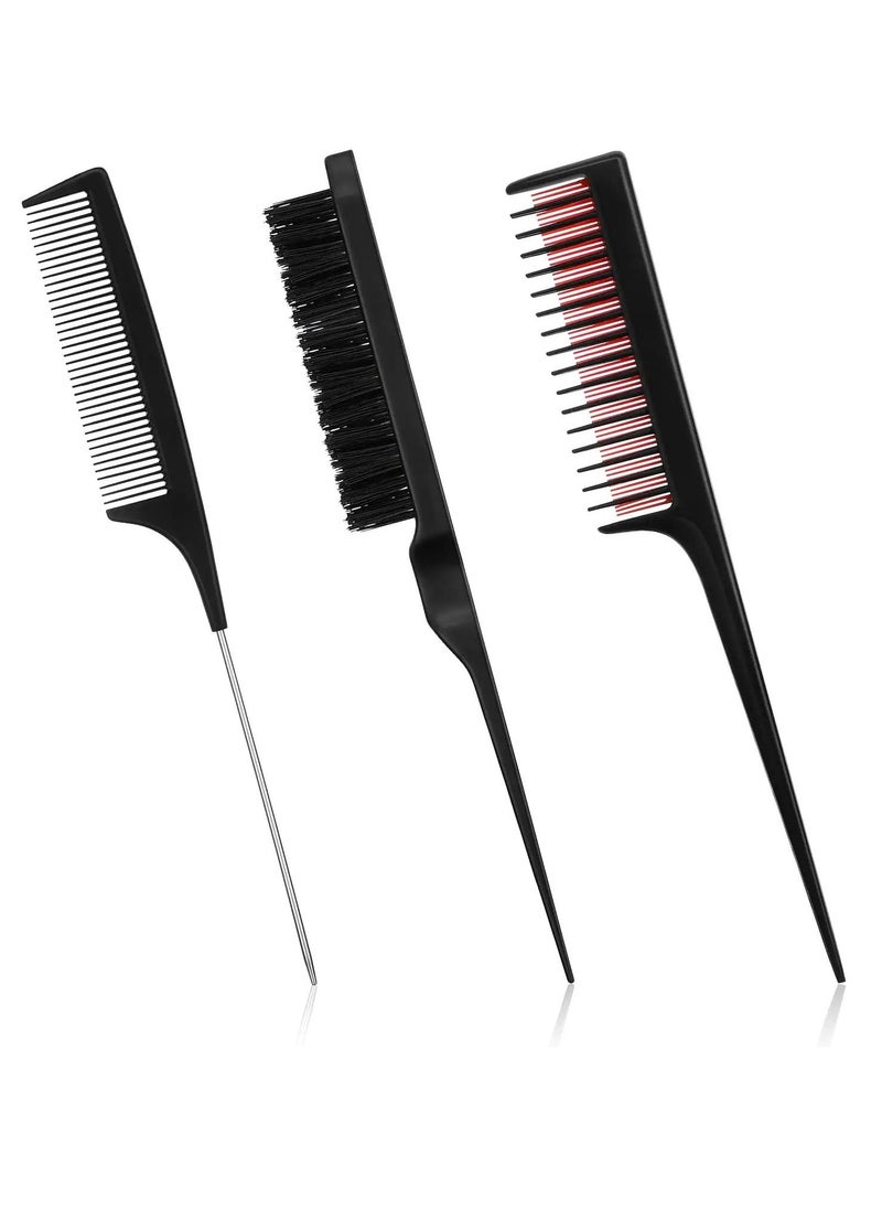 KASTWAVE 3 pcs Hair Styling Comb Set, Includes Hair Brush Teasing Fluffy Hair Brush, Rat Tail Comb Teasing Comb and Barber Combs for Women Back Combing Hair (Black, Red)  - Image 1