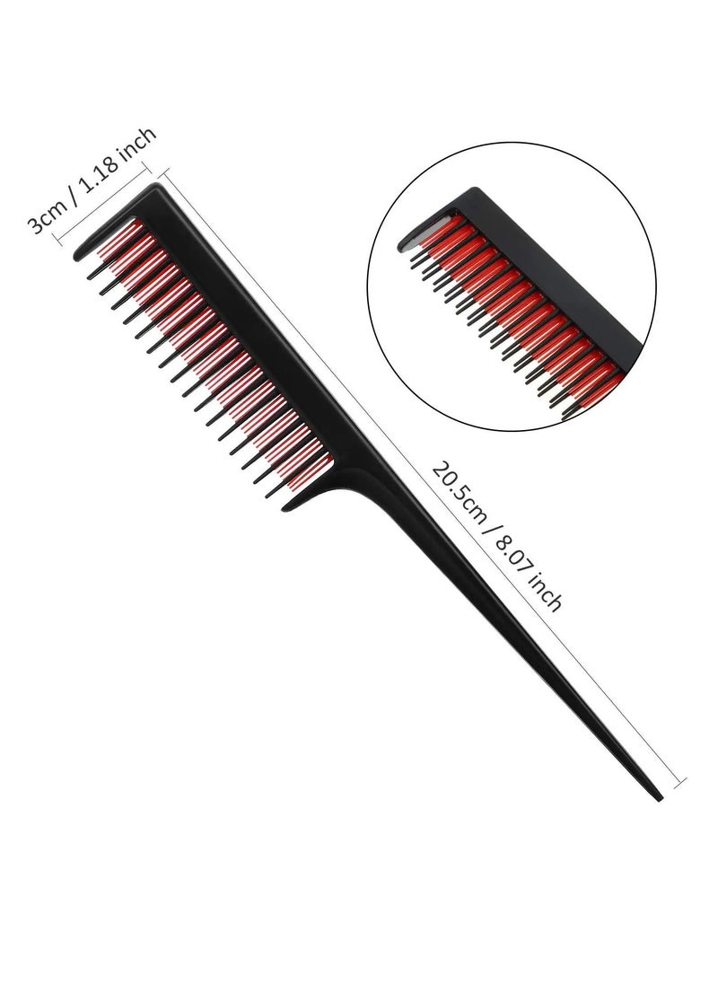 KASTWAVE 3 pcs Hair Styling Comb Set, Includes Hair Brush Teasing Fluffy Hair Brush, Rat Tail Comb Teasing Comb and Barber Combs for Women Back Combing Hair (Black, Red)  - Image 3