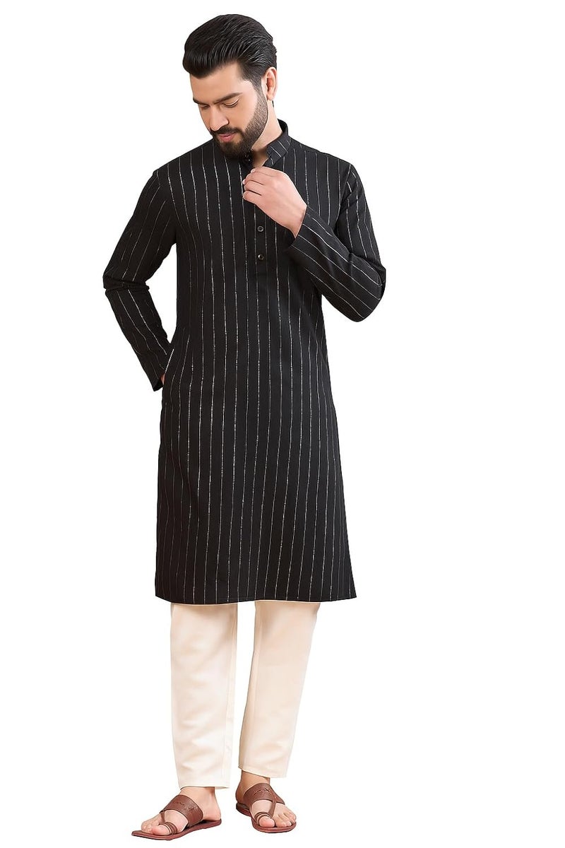 SWAGG INDIA كُرتا عادي مخلوط رايون للرجال بخطوط - Image 1
