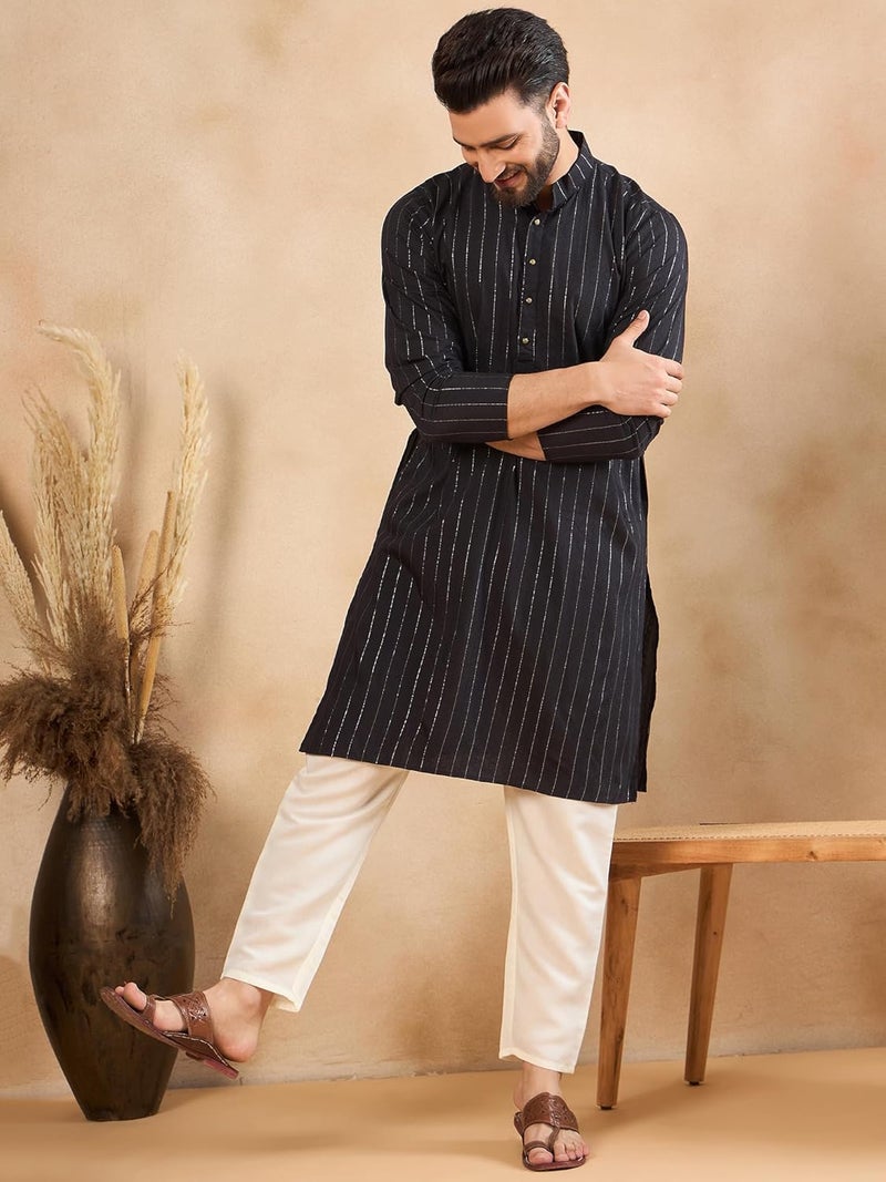 SWAGG INDIA كُرتا عادي مخلوط رايون للرجال بخطوط - Image 2