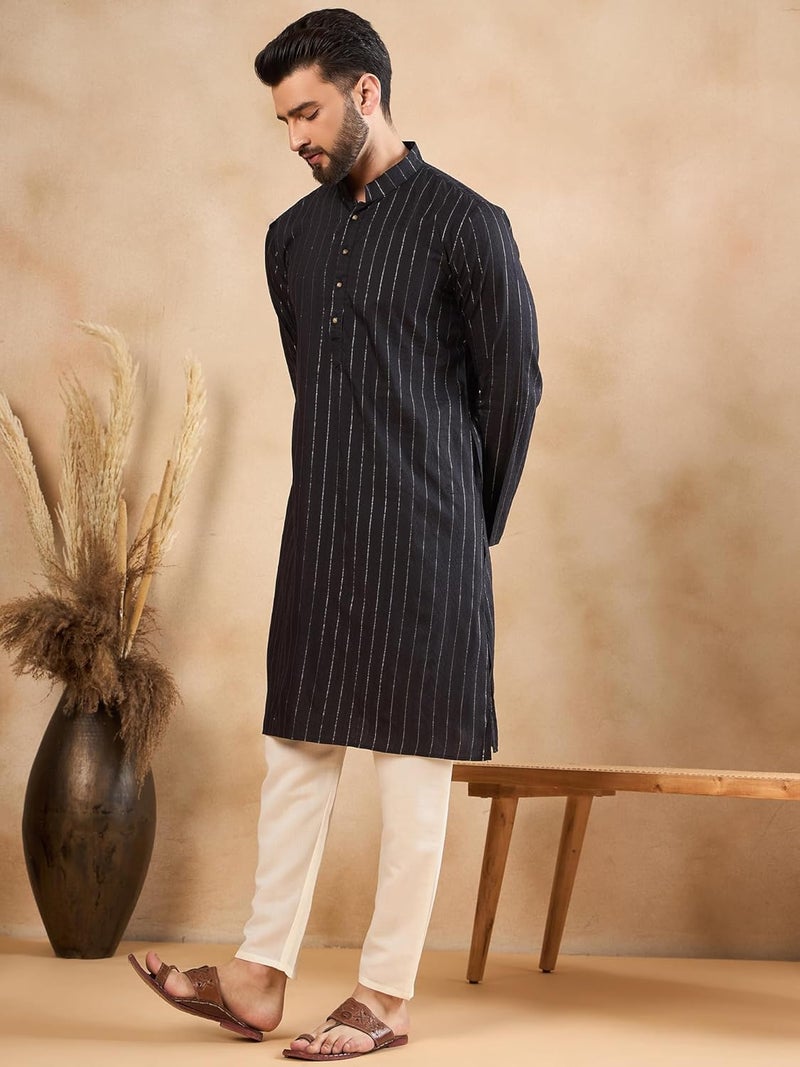 SWAGG INDIA كُرتا عادي مخلوط رايون للرجال بخطوط - Image 3