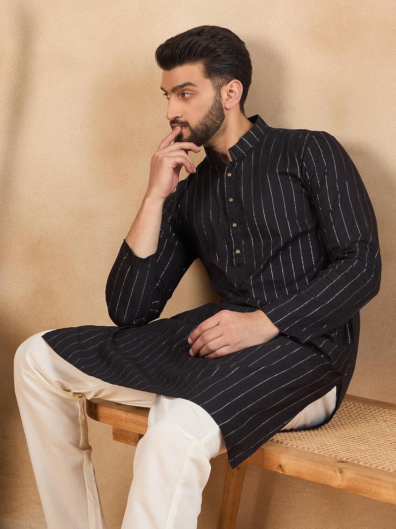 SWAGG INDIA كُرتا عادي مخلوط رايون للرجال بخطوط - Image 5