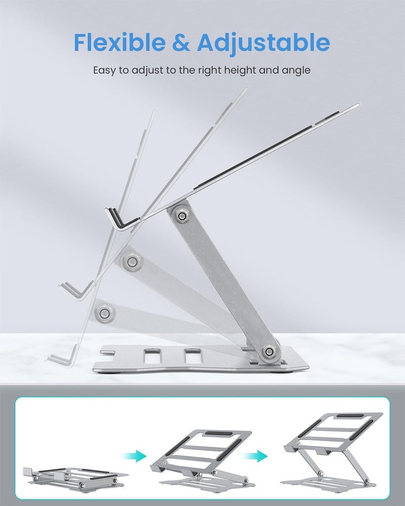 HASTHIP® Laptop Stand for Desk, Adjustable Aluminum Laptop Riser Foldable Notebook Holder for 11-17.3" MacBook Pro/Air, Surface, Dell, HP, Lenovo, Ventilated Cooling Portable Computer Stand, Anti - Image 3