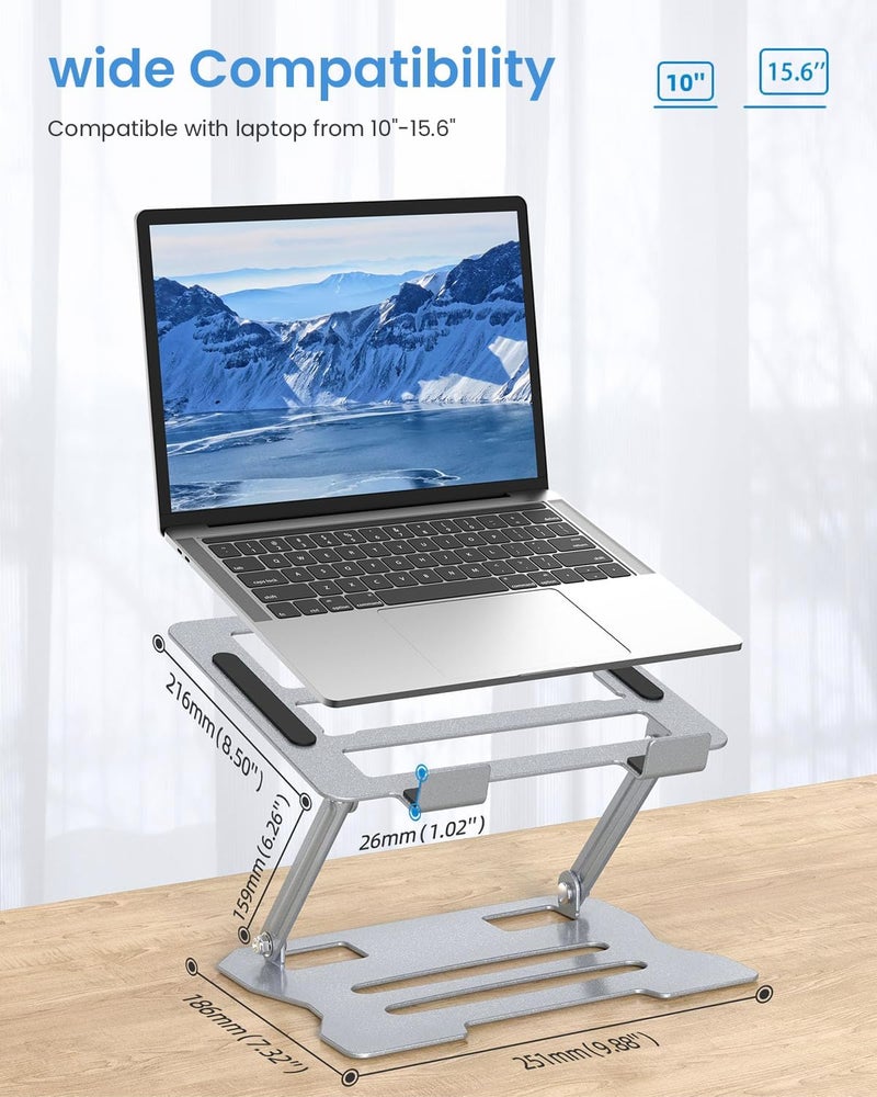 HASTHIP® Laptop Stand for Desk, Adjustable Aluminum Laptop Riser Foldable Notebook Holder for 11-17.3" MacBook Pro/Air, Surface, Dell, HP, Lenovo, Ventilated Cooling Portable Computer Stand, Anti - Image 2