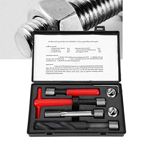Jectse 11Pcs Thread Repair Kit,M16x1.5 Length 1.5D Stainless Steel Twisted Drill Tap Wrench Threaded Insert Tool,Metric-Imperial Units Conversion Helicoil Repair Kit - Image 2