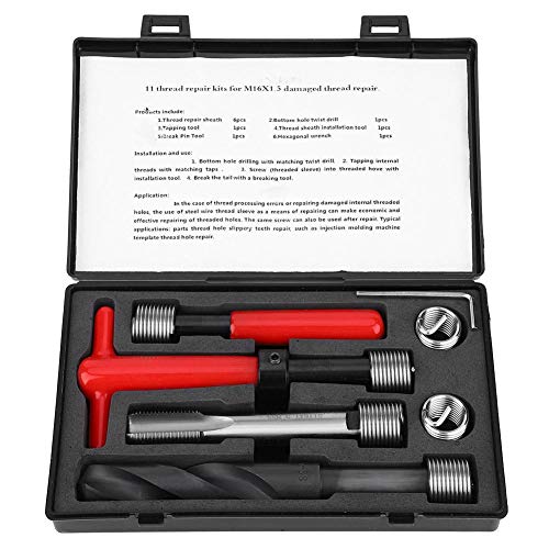 Jectse 11Pcs Thread Repair Kit,M16x1.5 Length 1.5D Stainless Steel Twisted Drill Tap Wrench Threaded Insert Tool,Metric-Imperial Units Conversion Helicoil Repair Kit - Image 1