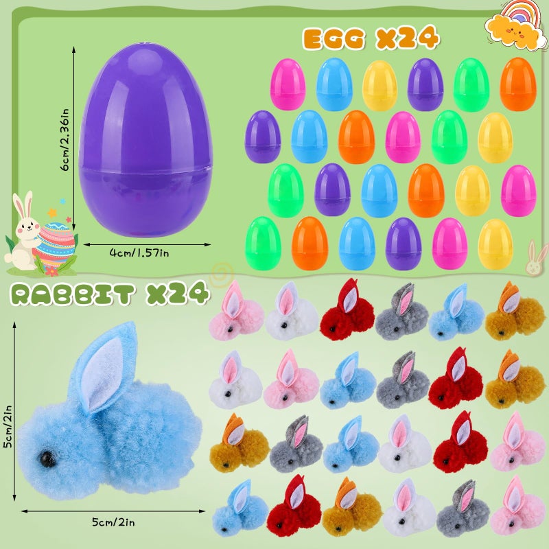 Labrostar 24Pack Easter Eggs Fillers with Easter Bunny Plush Inside Prefilled Easter Eggs for Easter Eggs Hunt Easter Bunny Mini Stuffed Animal for Easter Basket Stuffers Classroom Prize Supplies - Image 3