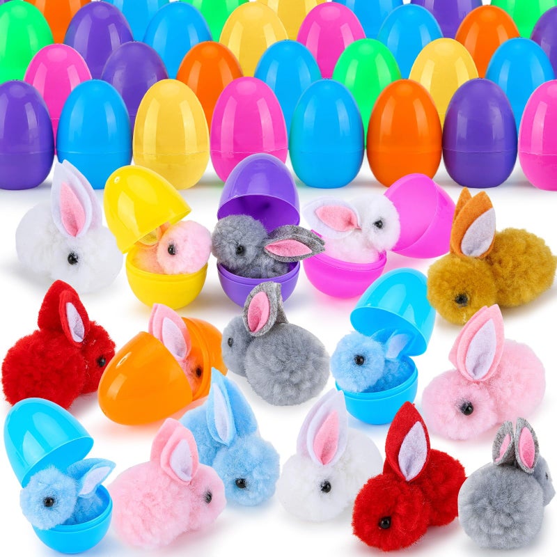 Labrostar 24Pack Easter Eggs Fillers with Easter Bunny Plush Inside Prefilled Easter Eggs for Easter Eggs Hunt Easter Bunny Mini Stuffed Animal for Easter Basket Stuffers Classroom Prize Supplies - Image 1