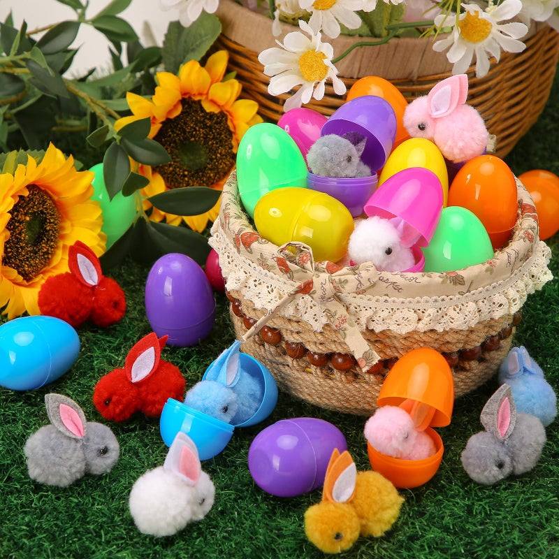 Labrostar 24Pack Easter Eggs Fillers with Easter Bunny Plush Inside Prefilled Easter Eggs for Easter Eggs Hunt Easter Bunny Mini Stuffed Animal for Easter Basket Stuffers Classroom Prize Supplies - Image 2